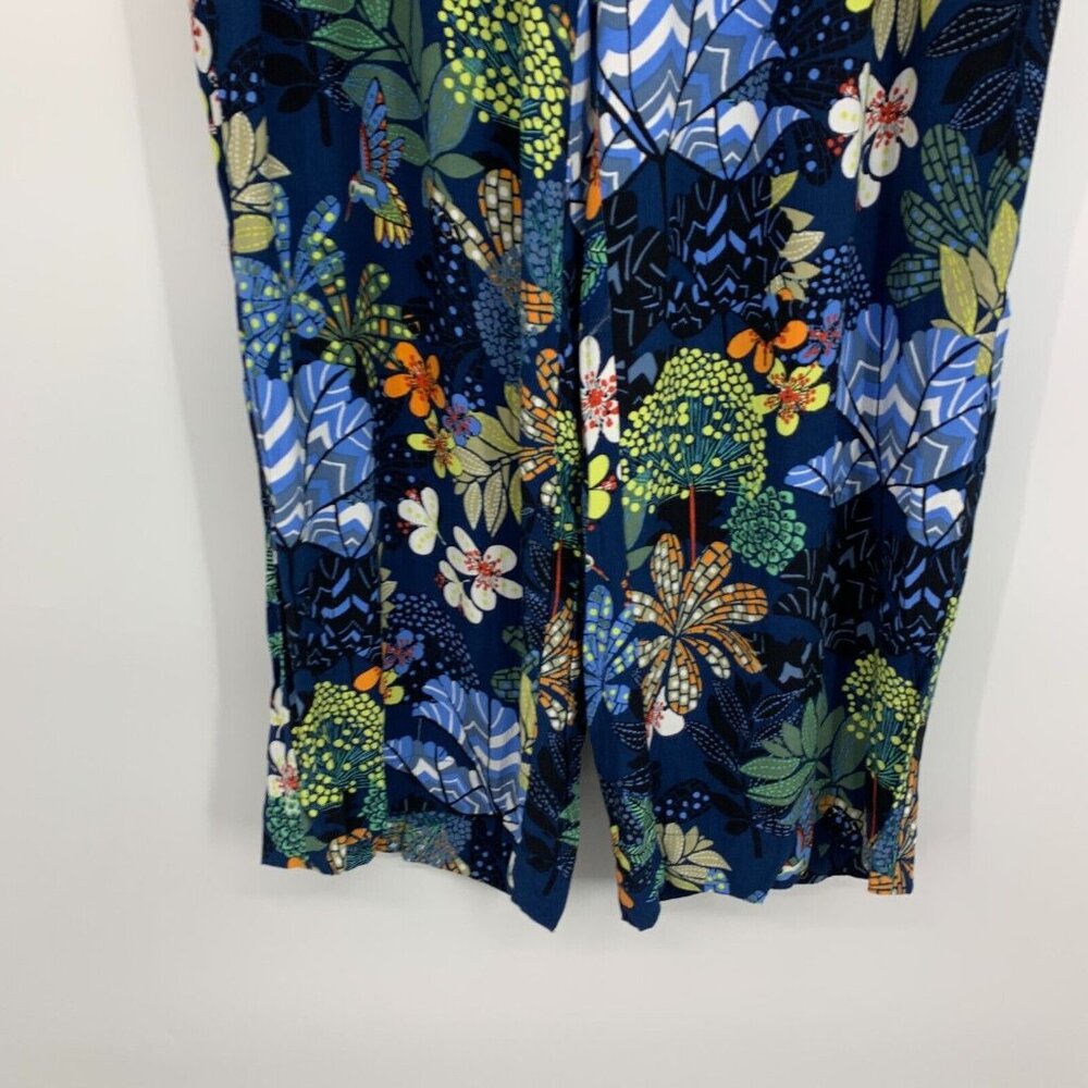LOFT Pants Blue Floral Print Wide Leg Pull On Pockets - Picture 5 of 9